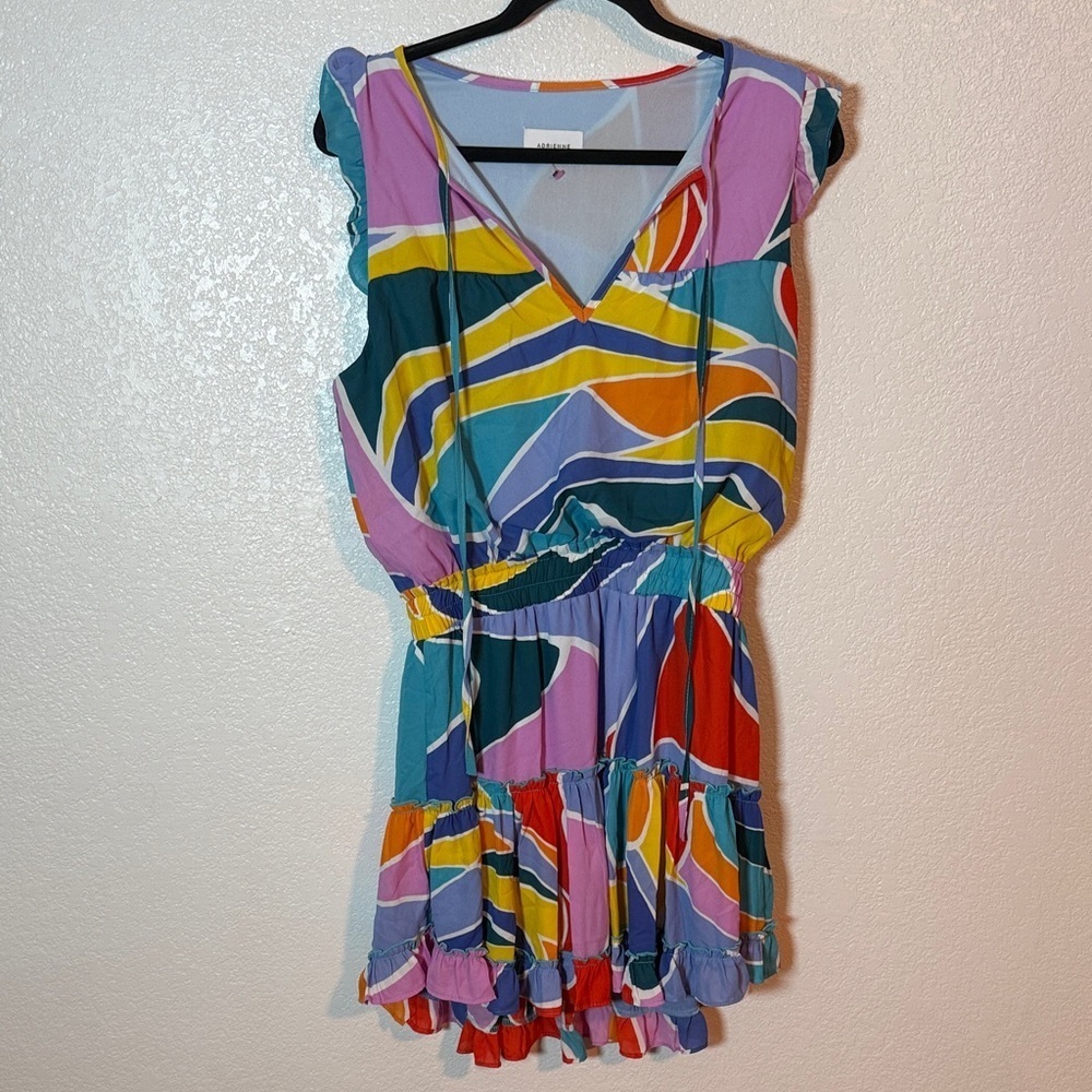Adrienne Multi Color Hailey Mini Dress Size Medium Ruffles Vacation